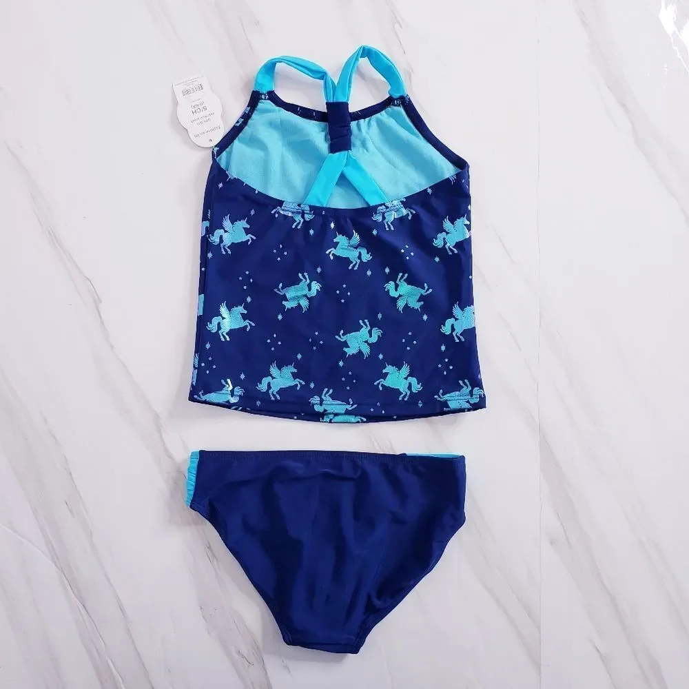 Kids 2 PC Set Tankini Unicorn Blue Sparkle Swimsuit Multicolor New